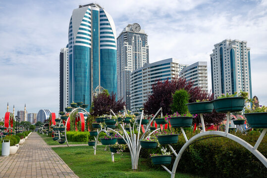 GROZNY, RUSSIA - JUNE 14, 2023: Flower Alley at the Grozny City complex. Grozny, Chechen Republic
