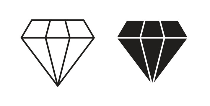 Diamond icon set different line and flat style collection.