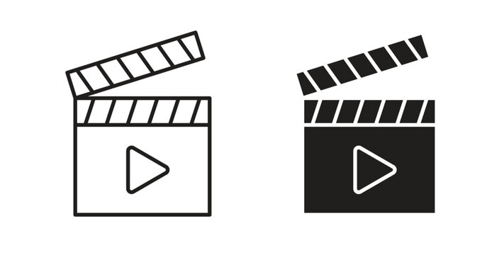 Film clapperboard icon set different line and flat style collection.