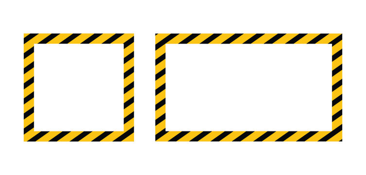 Yellow black hazard stripe frames. Industrial warning border rectangles. Construction caution frame design set. Safety striped border layout elements.