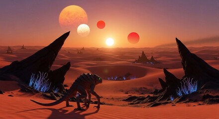 Alien landscape creature planetary system