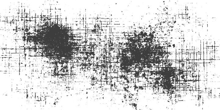 Black and White Distressed Grunge Texture Background with Cross Hatch Pattern and Ink Splatters