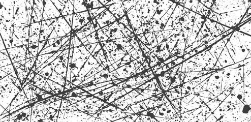 Obraz premium Black and White Grunge Texture with Scratched Lines and Ink Splatter Vector Background