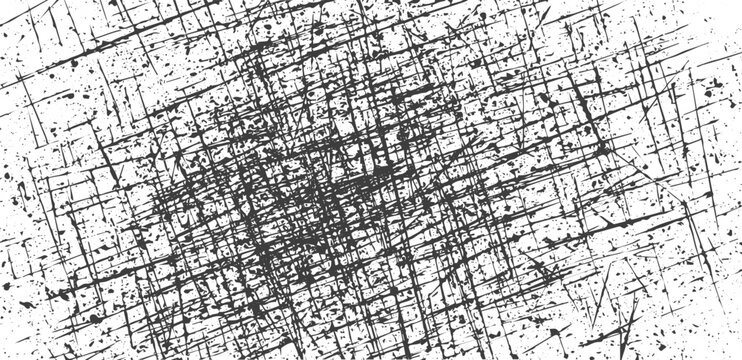 Abstract Black and White Grunge Scratch Texture with Crosshatch Pattern Background Vector