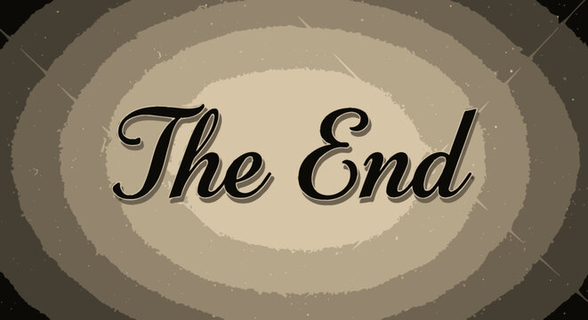 The End Title Card Cinematic Screen with Vintage Film Strip Grunge Effect Background