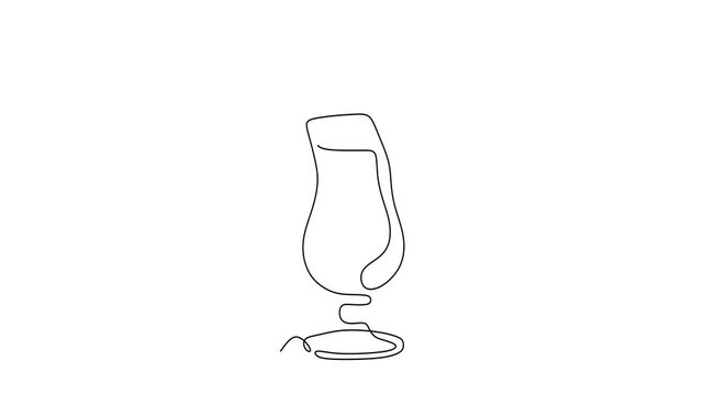 Animated self drawing of continuous line draw of   Tropical Cocktail in a Tall Glass with Straw and Umbrella   . Full length one line animation. 4K