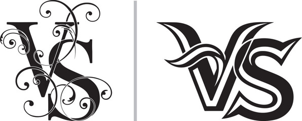 Fototapeta premium VS monogram vector illustration set featuring elegant floral flourishes and bold modern typography for competition branding