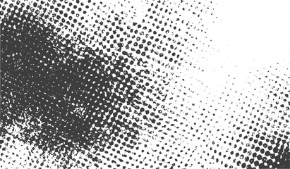 Naklejka premium Black and White Halftone Grunge Texture Background Vector Illustration with Distressed Dot Pattern and Grainy Splatter Effect