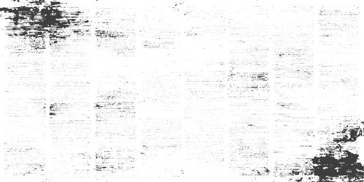 Black and White Vintage Distressed Newspaper Background Vector with Grainy Texture and Ink Spots