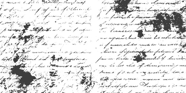 Vintage Handwritten Script Background with Ink Splatters and Grungy Antique Texture Vector Illustration