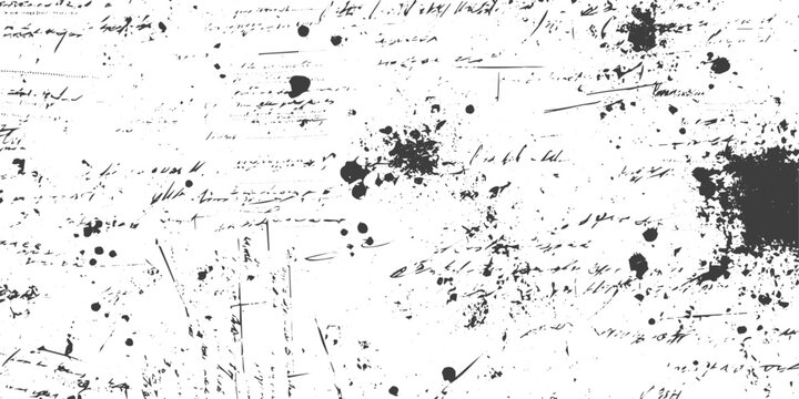 Abstract Vintage Grunge Texture with Illegible Handwriting and Ink Splatters Black and White Vector Background