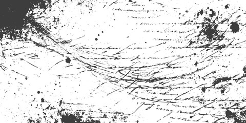Obraz premium Black and White Grunge Texture with Ink Splatters and Abstract Handwriting Script