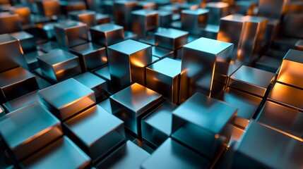 Fototapeta premium Premium business 3D background, chrome cubes, metallic gradient, high-resolution.