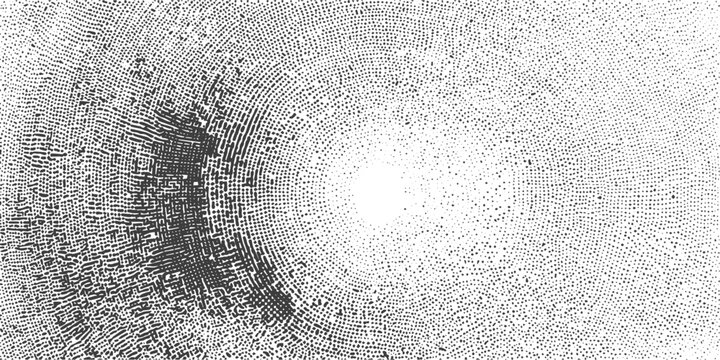 Abstract Black and White Circular Halftone Texture with Radial Engraving Effect Vector Background
