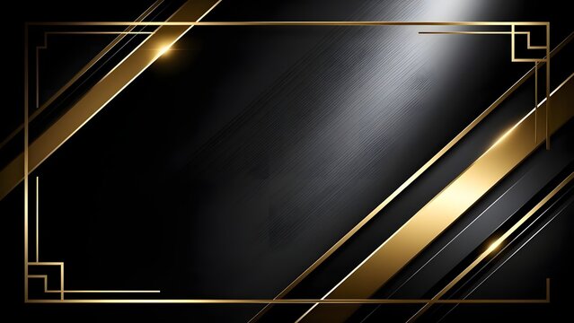 Luxury black and gold background with art deco frame, elegant metallic geometric border, premium dark textured backdrop for gala invitations