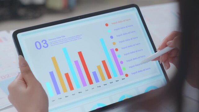Close up. financial advisor or crypto trader holding digital tablet in hands consulting stock market investor analyzing trade charts dynamic indexes investing trends on tab screen. Business analyst