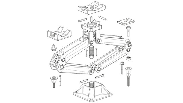 Scissor jack exploded view, mechanical lifting device CAD diagram
