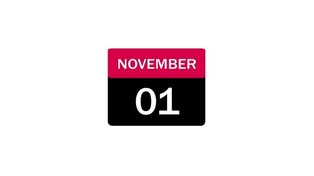 A clean, modern calendar icon featuring the date November 1st, displayed with a red header and black body on a white background, suitable for scheduling and planning.