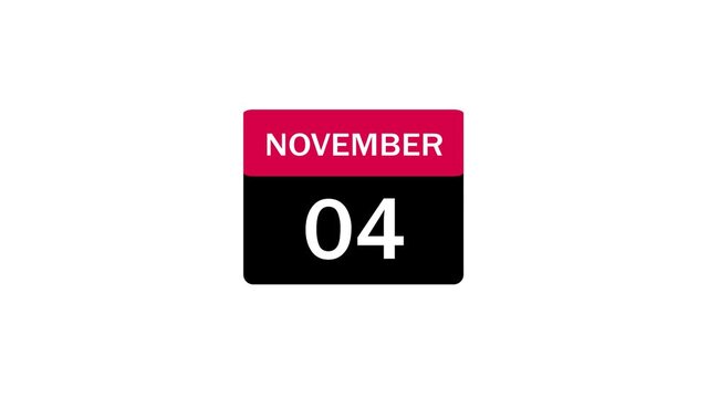 A stylish, minimalist calendar icon representing November 4, featuring a bold red header and a solid black date section, ideal for scheduling, event management, or digital planning designs.