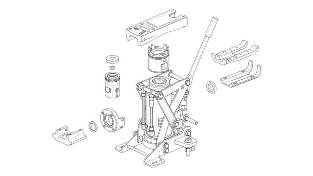 Exploded view illustration of a hydraulic pressing machine