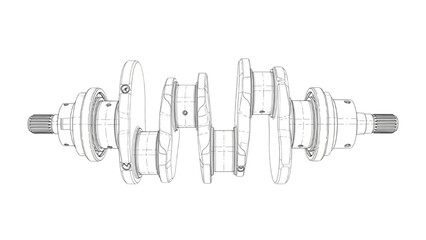 Obraz premium Engineering diagram of a mechanical crankshaft used in engines