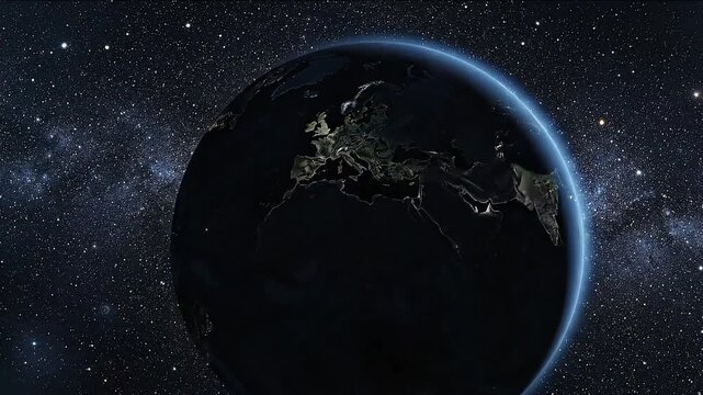 Global Aviation Network Flight Routes Glowing on Earth at Night &mdash; Air Travel Concept