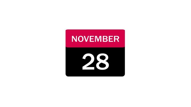 Calendar Icon Representing November 28th for Event Planning, Appointment Scheduling, and Daily Reminders in Flat Vector Style