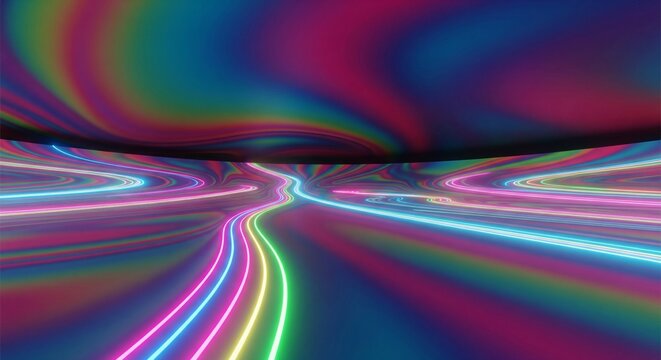 Abstract Vivid Lines and Shapes with Neon Glowing Color