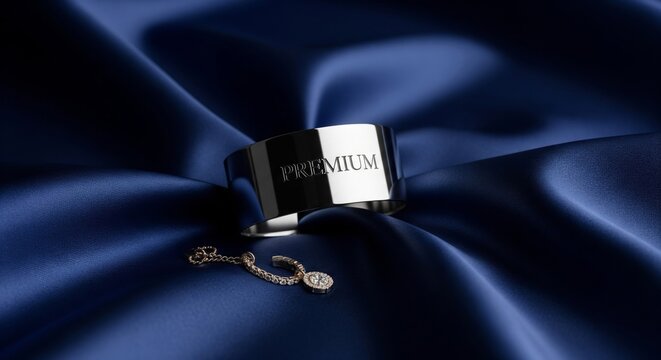 Sleek Silver Bracelet and Golden Necklace on Blue Silk