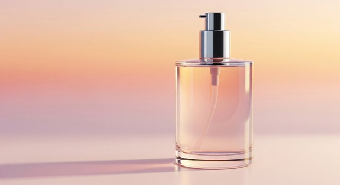 Elegant Transparent Bottle with Silver Pump on Warm Gradient