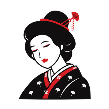 Japanese geisha woman mascot illustration calm closed eyes traditional style
