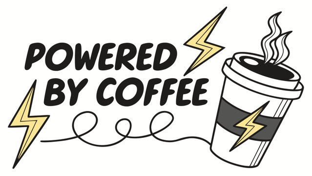 Powered by coffee graphic with lightning, wake
