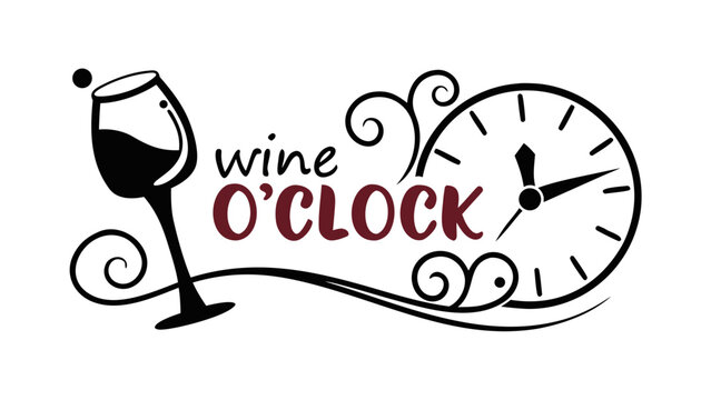 Wine o'clock graphic with clock and wine glass