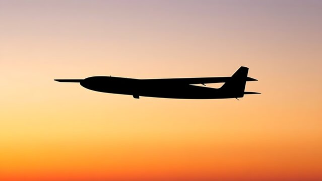 monoplane. A minimalist side-profile silhouette of a monoplane against a gradient sunset sky. inspiring travel planning, mobility guides, designed for mobility and urban transit guides.