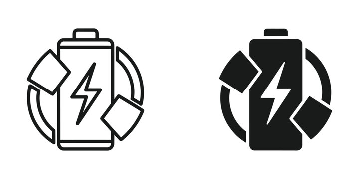 Recyclable and non-recyclable battery symbols with recycling arrows