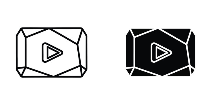 Contrast between a white and a black geometric play button icon design on transparent background