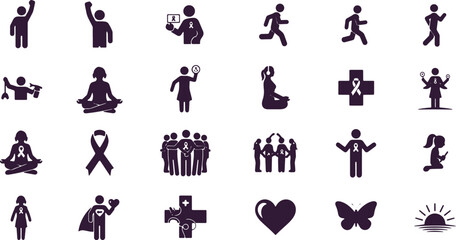 Obraz premium People icons and symbols representing activity health and community support.