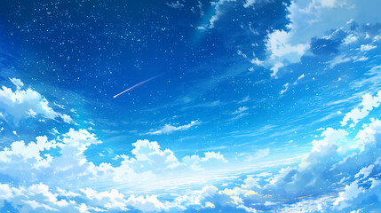 Fototapeta premium 流れ星が流れる星空と青い昼の空が融合する風景