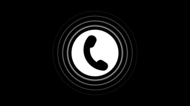 Minimalist call icon with radio wave animation on black background. Animation of call icon isolated communication and connectivity .
