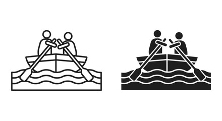 Rowing boat silhouette set outline and solid styles, white background © pixostudio