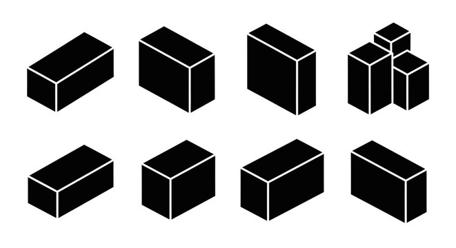 Isometric Black Blocks Set, 3D Geometric Shapes Collection, Minimalist Design Elements