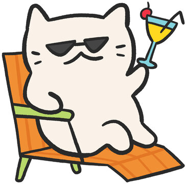 Illustration of Cute Cat Relaxing on Beach Chair