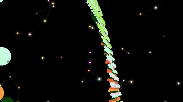 Abstract spine like structure ascending with glowing particles in space