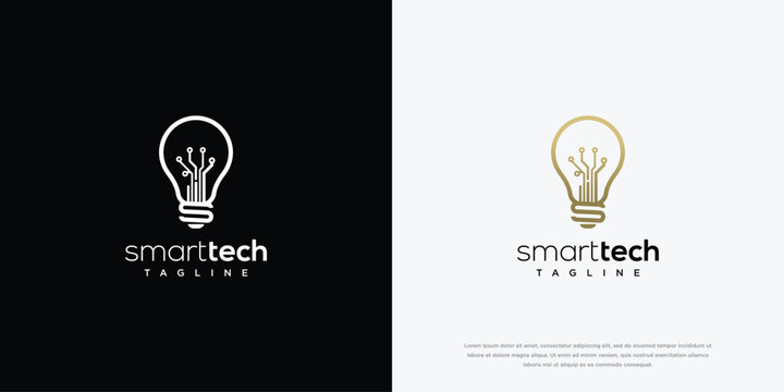 Smart Tech Logo with Light Bulb and Circuit Board Elements