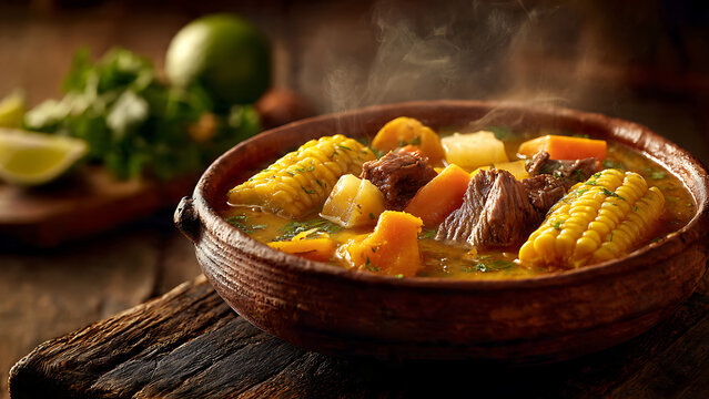 Realistic Food Photography of Cuban Ajiaco - Traditional Root Vegetable and Meat Stew