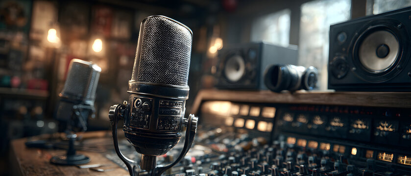 The audio mixer showcasing professional recording studio equipment and atmosphere.