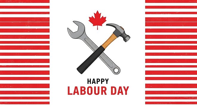 Celebrating canadian labour day with tools and national pride symbolism in festive design