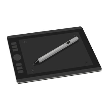 Digital drawing tablet with stylus, a modern tool for graphic designers and artists, facilitating creative digital art, illustration, and computer-aided design
