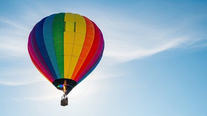 Obraz premium A colorful hot air balloon soaring through a clear blue sky