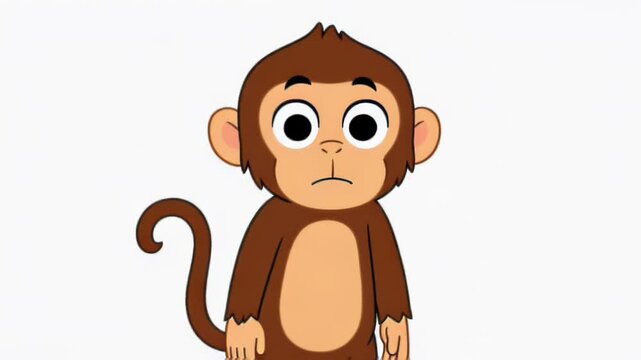 Playful Cartoon Monkey Character with Brown Fur, Curious Expression, and Friendly Stance.
